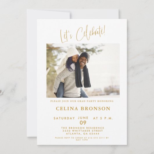 Modern Gold Script Photo 2024 Minimal Grad Party Einladung (Rückseite)