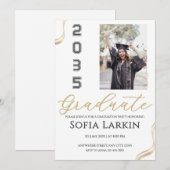 Modern Gold Script Photo Graduation Party  Einladung (Vorne/Hinten)