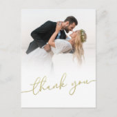 Modern Gold Script Photo Wedding Thank You Card Postkarte (Vorderseite)