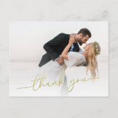 Modern Gold Script Photo Wedding Thank You Card Postkarte (Vorderseite)