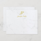 Modern Gold Script Stationery Marble Personalisier Mitteilungskarte (Vorne/Hinten)