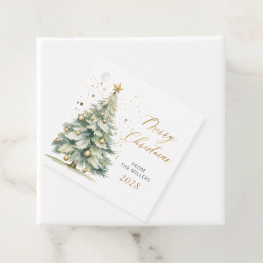Modern Gold Script Watercolor Weihnachtsbaum Geschenkanhänger (Beispiel)