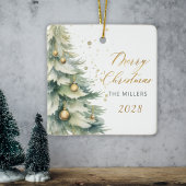 Modern Gold Script Watercolor Weihnachtsbaum Keramikornament