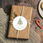 Modern Gold Script Watercolor Weihnachtsbaum Runder Aufkleber