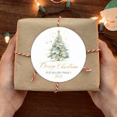 Modern Gold Script Watercolor Weihnachtsbaum Runder Aufkleber