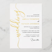 Modern Gold Script Wedding  Folieneinladung (Vorderseite)
