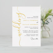 Modern Gold Script Wedding  Folieneinladung (Stehend vorne)