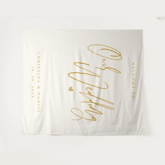 Modern Gold Script Wedding Welcome Wall Sign Wandteppich (Vorderseite (Horizontal))