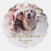 Modern Gold Script White 2 Family Foto Weihnachten Ornament Karte (Rückseite)