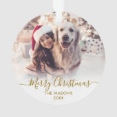 Modern Gold Script White 2 Foto Frohe Weihnachten Ornament (Rückseite)