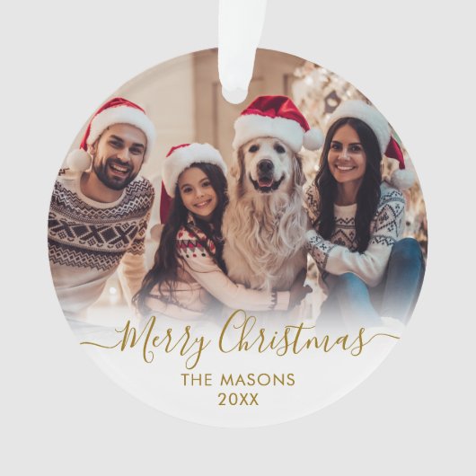Modern Gold Script White 2 Foto Frohe Weihnachten Ornament (Vorderseite)