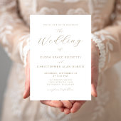 Modern Gold Script White Wedding Einladung
