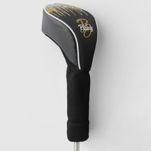 Modern Gold Silver Glitzer Tropfen Monogram Sparkl Golf Headcover (angewinkelt)
