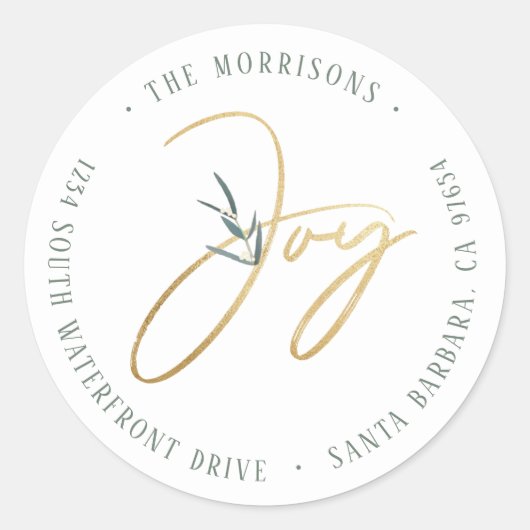 Modern Gold Simple Joy White Rücksendeadresse Runder Aufkleber (Vorderseite)