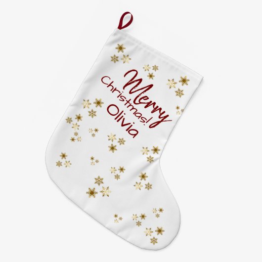 Modern Gold Snowflakes Custom Christmas Großer Weihnachtsstrumpf (Vorderansicht (hängend))