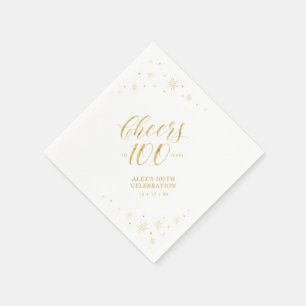 Modern Gold Sparkle & Cheers 100. Geburtstagsparty Serviette