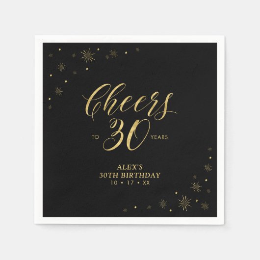 Modern Gold Sparkle & Cheers 30. Geburtstag Party Serviette (Vorderseite)