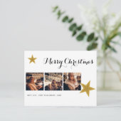 Modern Gold Star 3 Foto Collage Weihnachten Postkarte (Stehend Vorderseite)