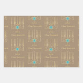 Modern Gold Star Menorahs Dreidels Kraft Hanukkah Geschenkpapier Set (Vorderseite 2)