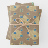 Modern Gold Star Menorahs Dreidels Kraft Hanukkah Geschenkpapier Set (Beispiel)