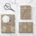 Modern Gold Star Menorahs Dreidels Kraft Hanukkah Geschenkpapier Set<br><div class="desc">Hanukkah Packpapier mit eleganten goldenen Menorahs,  dreidels und Star of David wiederholen Muster auf Rost-kraft-Farbverpackungspapier.</div>
