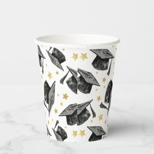 Modern Gold Stars Abschluss - Schwarz-Weiß-Party Pappbecher (Rechts)