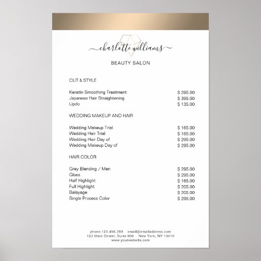 Modern Gold Streifen Diamond Preisliste Poster (Vorne)