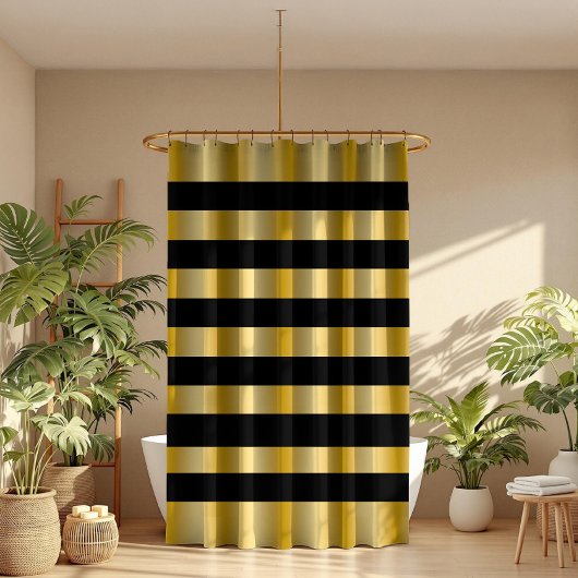 Modern Gold Stripes Black Background Throw Duschvorhang