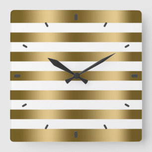 Modern Gold Stripes White Background Quadratische Wanduhr
