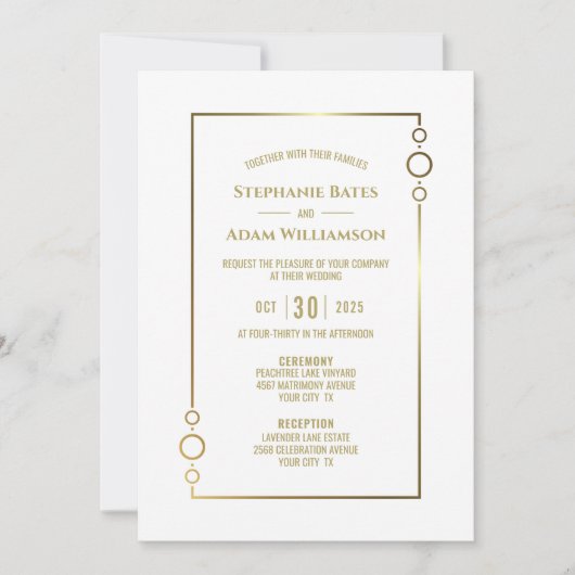 Modern Gold Text White Wedding Einladung (Vorderseite)