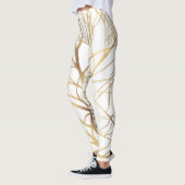 Modern Gold Tree Silhouette Minimal White Design Leggings (Links)