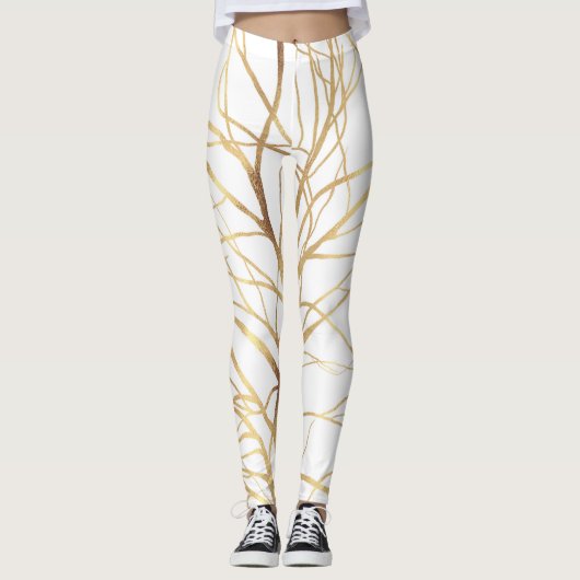 Modern Gold Tree Silhouette Minimal White Design Leggings (Vorderseite)