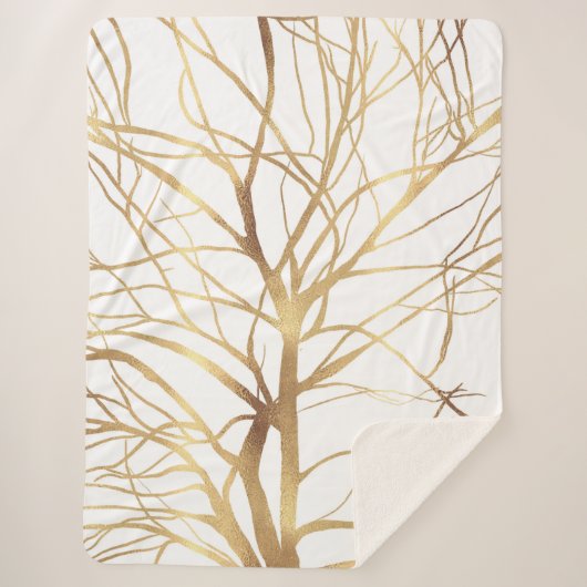 Modern Gold Tree Silhouette Minimal White Design Sherpadecke (Vorderseite)