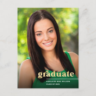 Modern Gold Typography Photo Graduation Postkarte
