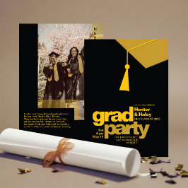 Modern Gold Typography & Tassel Grad Party Photo Einladung