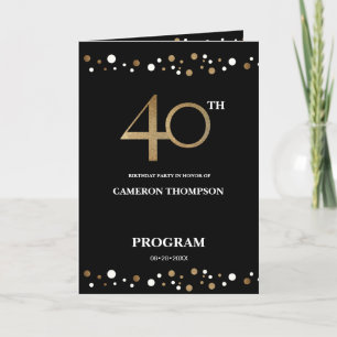 Modern Gold und Black Confetti 40. Geburtstag Programm