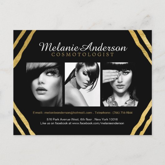 Modern Gold und Black Deko Makeup Artist Comp Card Postkarte (Vorderseite)