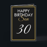 Modern Gold und Black Son 30. Geburtstag Karte<br><div class="desc">Modern Gold und Black Son 30. Geburtstag, ein einzigartiges Design für jeden, der etwas Besonderes für seinen Sohn zu seinem Geburtstag sucht. Das Design verfügt über einen schönen goldenen Rahmen mit anpassbarem Text, den Sie personalisieren können. Zögern Sie also nicht, ihn anzupassen, um Ihre eigene Geburtstagseinladung zu machen. Wenn Sie...</div>