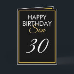 Modern Gold und Black Son 30. Geburtstag Karte<br><div class="desc">Modern Gold und Black Son 30. Geburtstag, ein einzigartiges Design für jeden, der etwas Besonderes für seinen Sohn zu seinem Geburtstag sucht. Das Design verfügt über einen schönen goldenen Rahmen mit anpassbarem Text, den Sie personalisieren können. Zögern Sie also nicht, ihn anzupassen, um Ihre eigene Geburtstagseinladung zu machen. Wenn Sie...</div>
