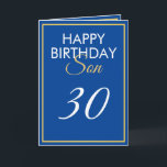 Modern Gold und Blue Son 30. Geburtstag Karte<br><div class="desc">Modern Gold und Blue Son 30. Geburtstag, ein einzigartiges Design für jeden, der etwas Besonderes für seinen Sohn zu seinem Geburtstag sucht. Das Design verfügt über einen schönen goldenen Rahmen mit anpassbarem Text, den Sie personalisieren können. Zögern Sie also nicht, ihn anzupassen, um Ihre eigene Geburtstagseinladung zu machen. Wenn Sie...</div>