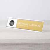 Modern Gold und Weiß - Logo hinzufügen, Name, Tite Schreibtischnamensplakette (Vorderseite )