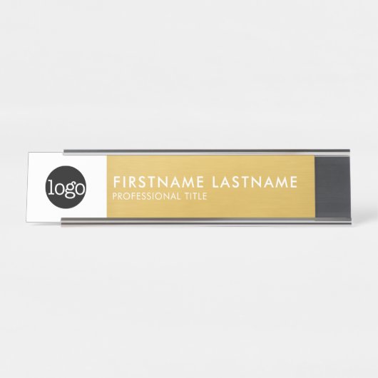 Modern Gold und Weiß - Logo hinzufügen, Name, Tite Schreibtischnamensplakette (Vorderseite )