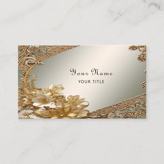 Modern Gold Verziert Floral Business Card Visitenkarte (Vorderseite)