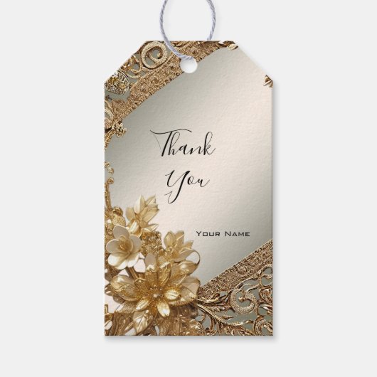 Modern Gold Verziert Floral Gift Tag Geschenkanhänger (Vorderseite)