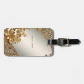 Modern Gold Verziert Floral Luggage Tag Gepäckanhänger (Vorderseite horizontal)