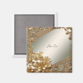 Modern Gold Verziert Floral Magnet (Vorderseite/Rückseite)
