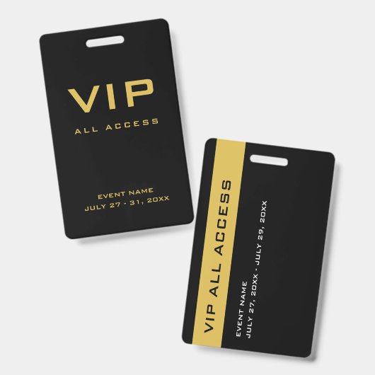 Modern Gold VIP All Access Pass Event ID Ausweis (Vorder- & Rückseite)