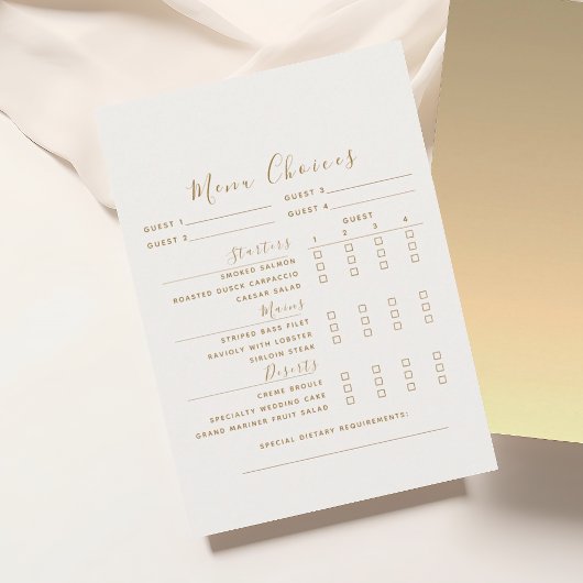 Modern Gold Wedding Menu Card Begleitkarte