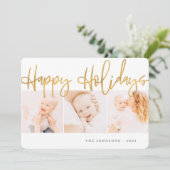 Modern Gold Weihnachten Gruß Drei Foto (Stehend Vorderseite)