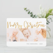 Modern Gold Weihnachten Gruß Drei Foto (Stehend Vorderseite)